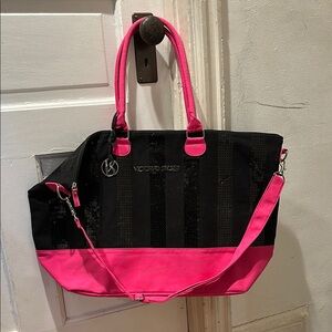 Victoria's Secret Black and Pink Tote Bag